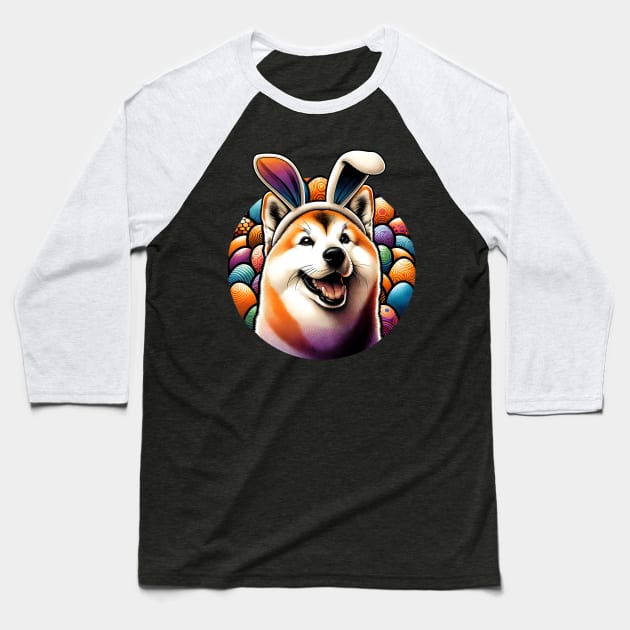 Hokkaido Dog Celebrates Easter with Bunny Ears and Eggs Baseball T-Shirt by ArtRUs